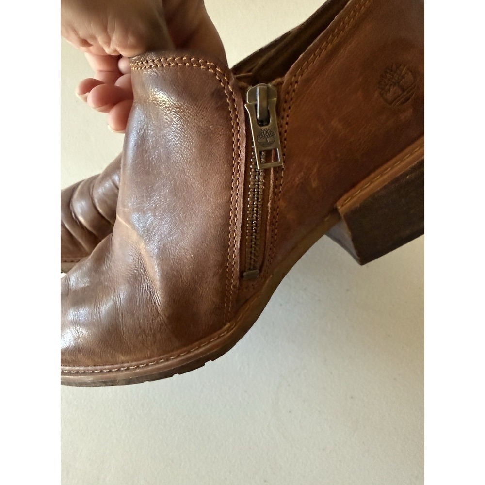 TIMBERLAND Sz 8 A1YHW BROWN Zipper Ankle Boots LEATHER - Picture 6 of 9